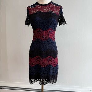 Express Navy and Burgundy Lace Mini Dress